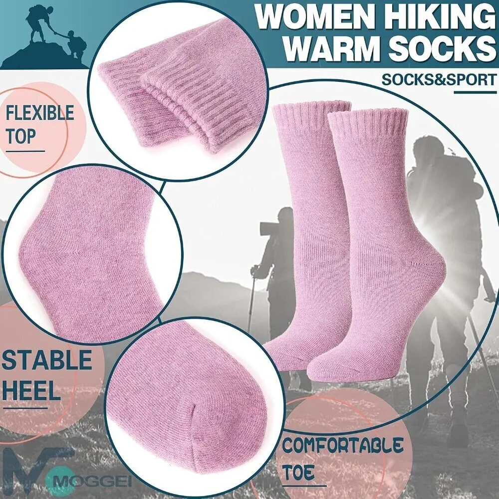 Women Merino Wool Solid Color A Sock 5 Pairs Warm Thick Crew Winter Boot Socks